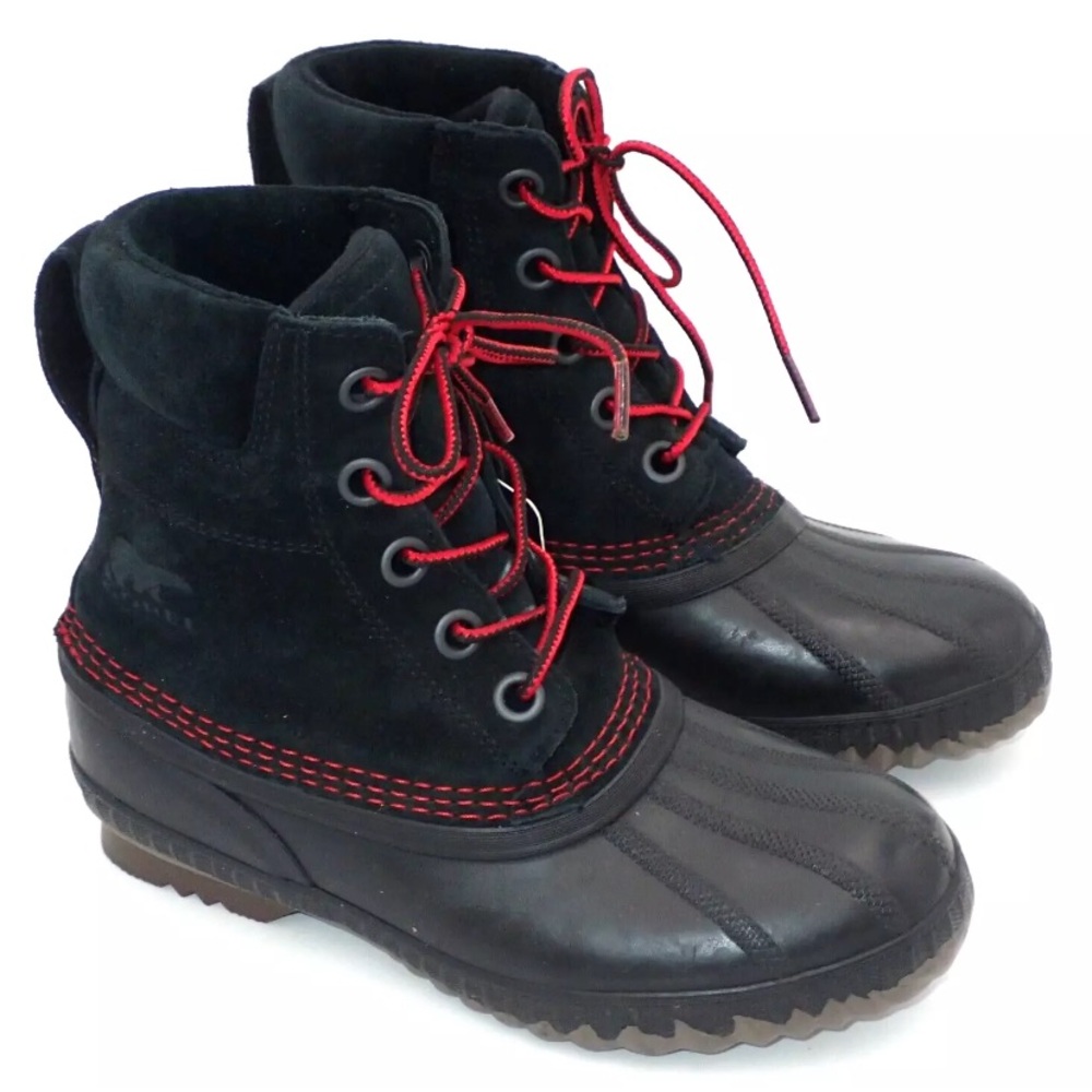 Sorel Boots Youth Cheyanne II Black Mountain Red NY2673-011 US Size 4Y Wns 5.5-6